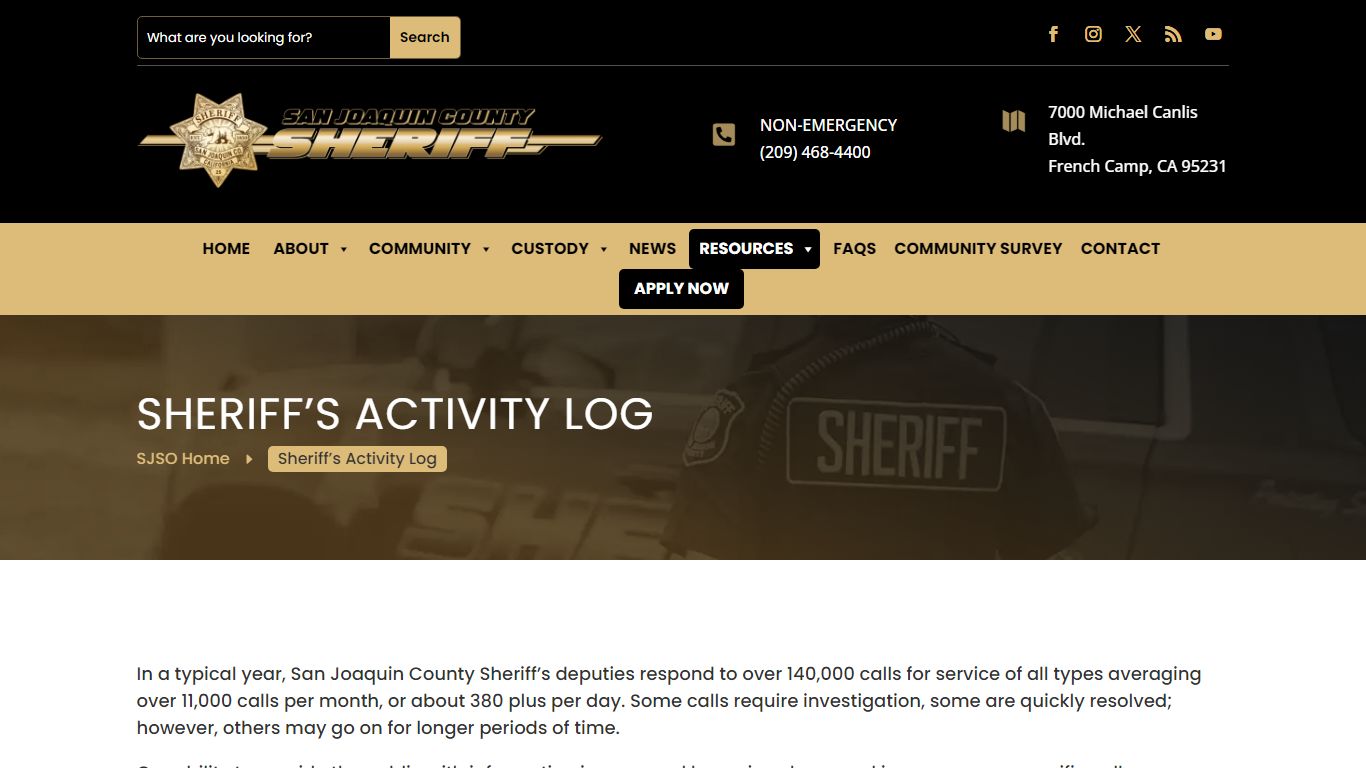 Sheriff's Activity Log | San Joaquin County Sheriff's Office