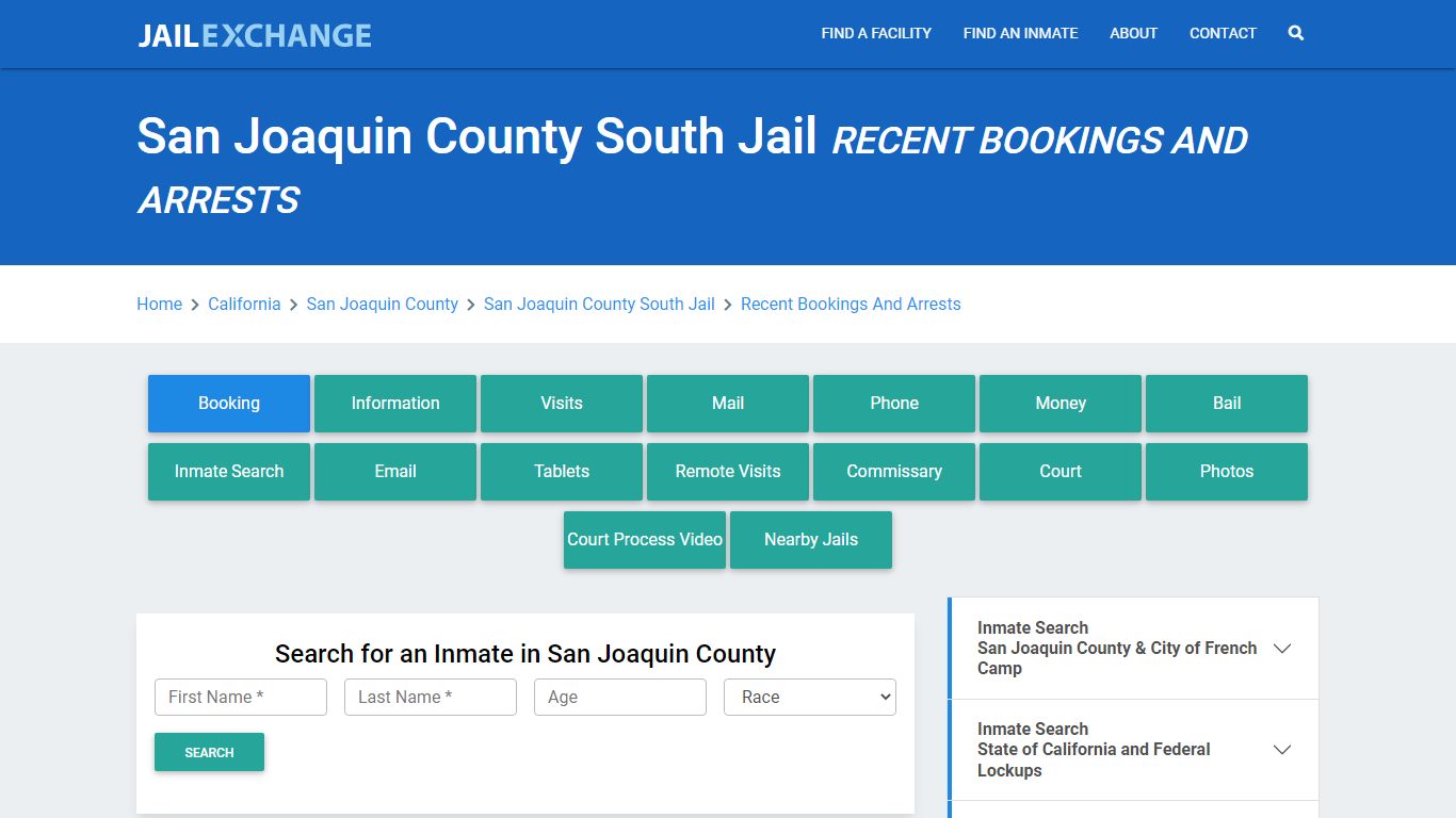 San Joaquin County South Jail Recent Bookings And Arrests