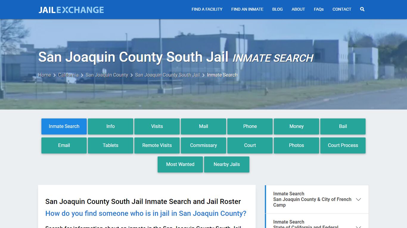 San Joaquin County South Jail Inmate Search - Jail Exchange